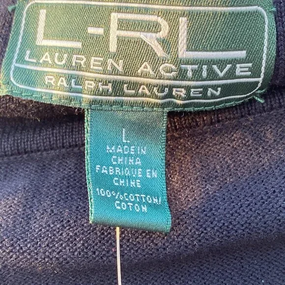 Lauren Ralph Lauren Active Women V-neck Golf Sweater L Preppy Black Cotton S/S - Picture 3 of 14